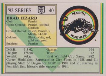 1992 Regina NSW Rugby League #40 Brad Izzard Back
